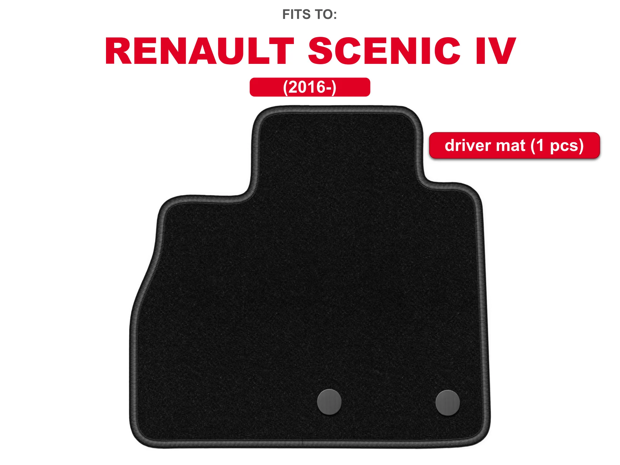Zwarte velours bestuurdersvloermat voor: Renault Scenic IV 2016– minivan, autovloermat, 1 stuk voor de voeten van de bestuurder, op maat gemaakt