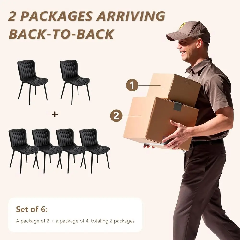 Zestaw 6 krzeseł do jadalni DAFIFY, wytrzymałe tapicerowane krzesła boczne ze sztucznej skóry, wygodne poduszki i trwałe metalowe nogi.