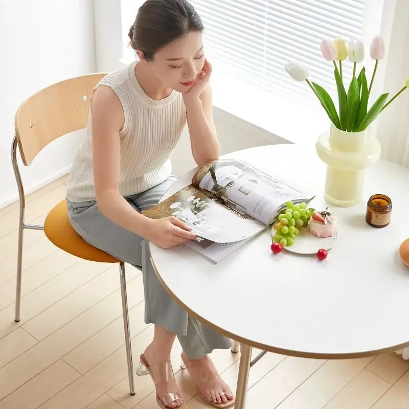 Sillas de comedor de ocio nórdico ligeras, Sillas simples de lujo, silla de respaldo de acero inoxidable para cafetería, muebles de comedor