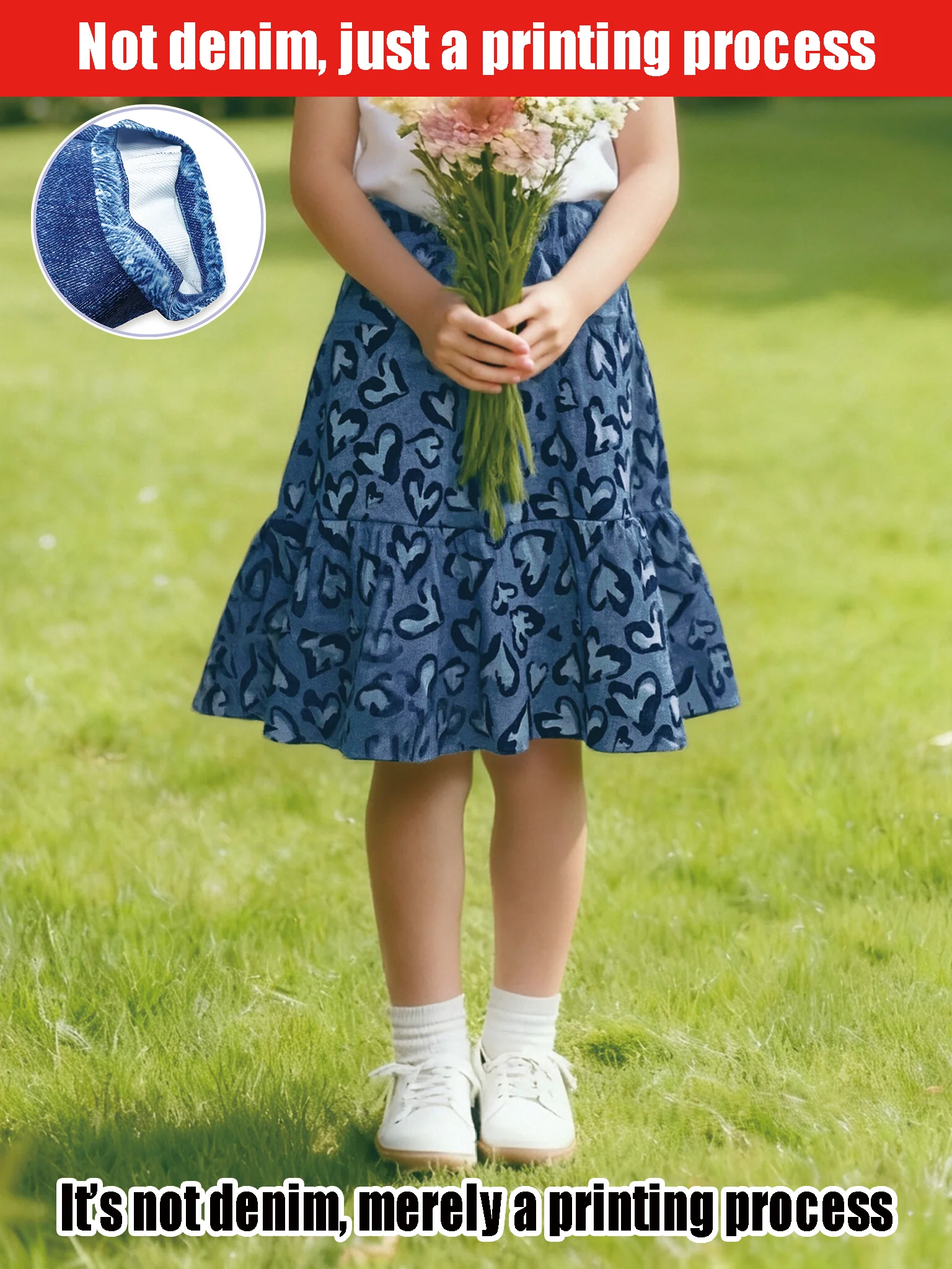 

2025 New Girls' Love Leopard Print Denim Skirt - Layered Ruffle Mid-Length Half Skirt, Casual Cute