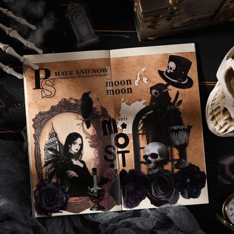 15Pcs Dark Gothic Sticker Pack Vampire Castle Theme Scrapbook Background Decor Supplies