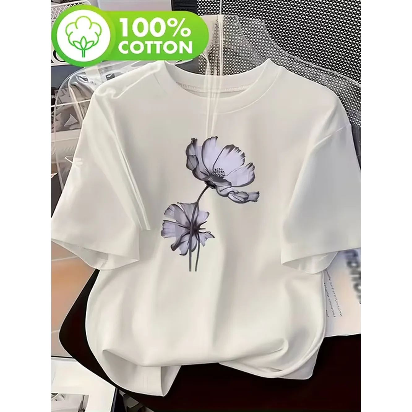 item picture plus size womens plus size 180g pure loose round neck short sleeve t shirt mothers day gift for mom l 5xl large size womens printed casual round neck pure short sleeve top