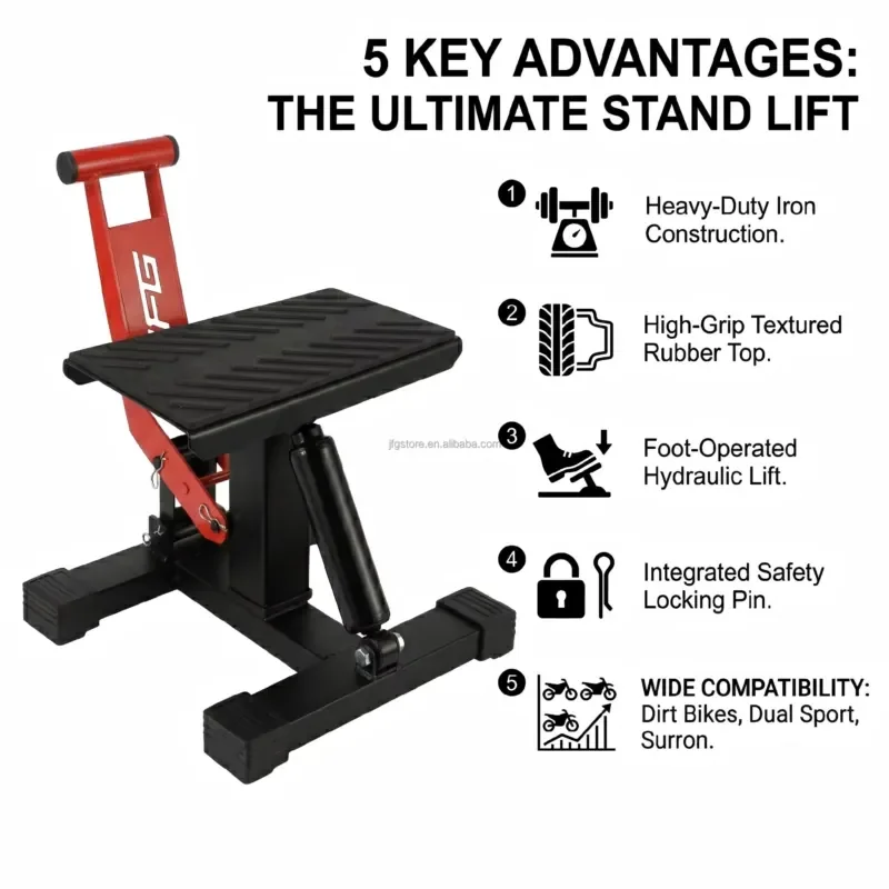 JFG Universal Stainless Steel Motorcycle Lift Stand Hydraulic Foot Pedal Motorbike Repair Jack Garage Maintenance Stool