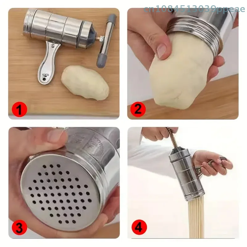Stainless Steel Household Small Manual Noodle Pressing Machine Shake Pasta Noodle Making Machine with 2/5 Interchangeable Molds