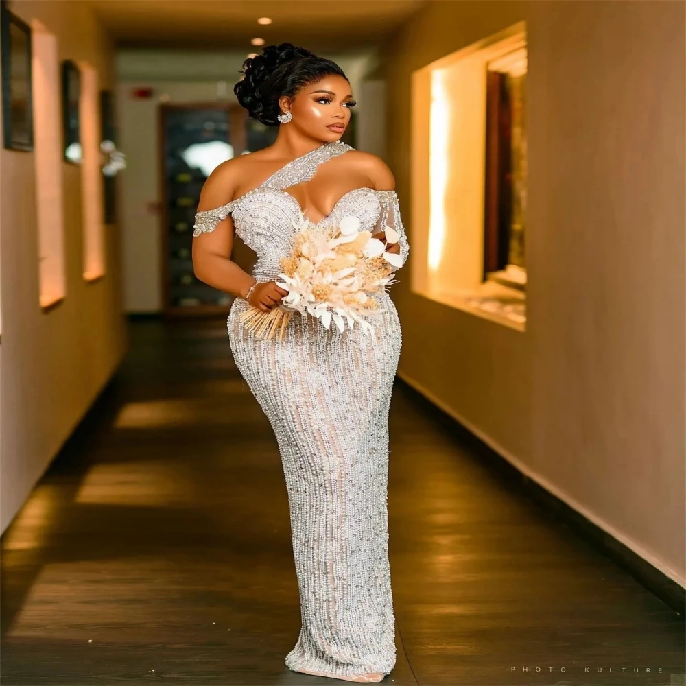 African Women Plus Size Wedding Dress Customized Detachable Train Tiered Mermaid Bridal Gown Vintage Pearls Robe De Mariee