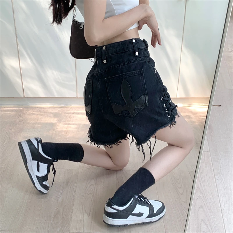 

High Waist plus Size Denim Shorts Women's Summer Thin Design Sensation Frayed Hot Pants Slim A-Line Wide Leg Pants INS