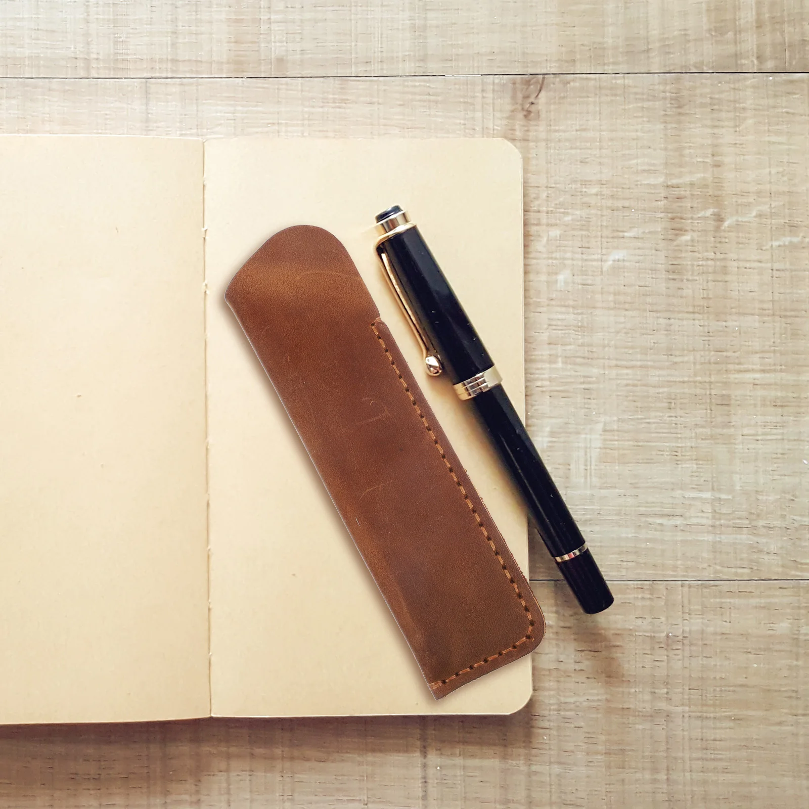 Brown Pen Case Holder Handmade Design Pouch Writing Accessories