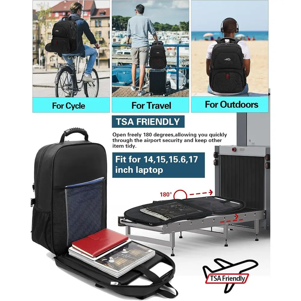 Mochila grande antirrobo para portátil para 17 portátiles, carga USB, aprobada por TSA, ideal para la universidad y el trabajo (negro)