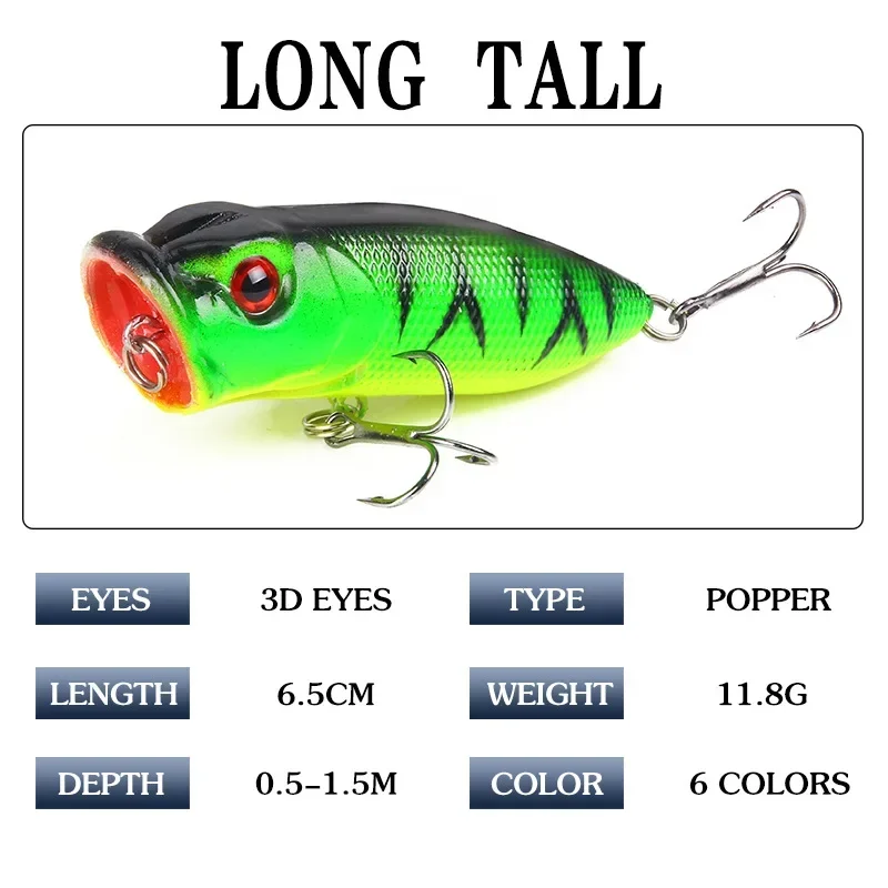 1 Pcs 6.5cm/12g Imitation Lures Fishing Supplies  Wave Popper Lure Bait Simulation Bait Fishing Supplies Water Surface Fake Bait