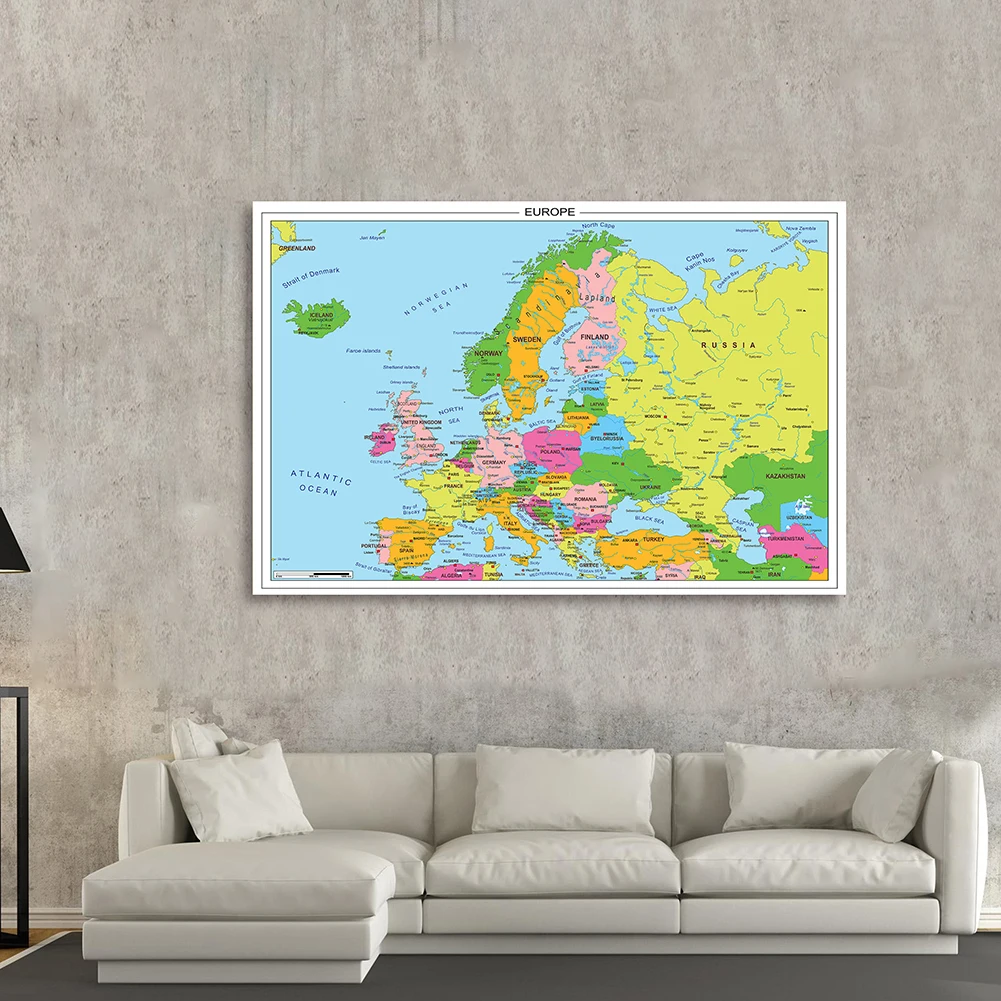 Imagem -03 - Mapa da Europa Wall Poster Quadro Decorativo Pendurado Pintura Não Tecida em Inglês Material para Ensino em Casa 150x100cm