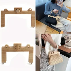 1PC Vintage Square Wooden Half Circle Handbag Handle Natural Solid Wood Wallet Simple Handle Replacement Kiss Lock Frame