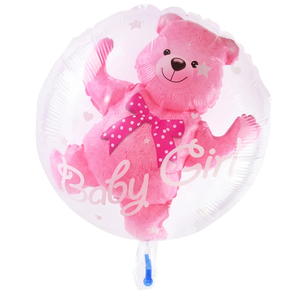 4D Transparent Baby Shower Boy Girl Bear Bubble Ball Kids 1st Birthday Party Blue Pink Helium Balloon Gender Reveal Decoration