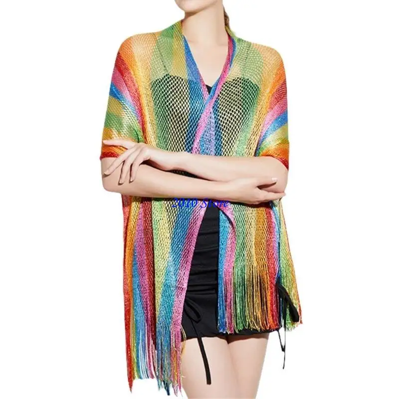 

F3MF Breathable Scarf Comfortable Neckerchief Colorful Shawl Rainbow Striped Pattern