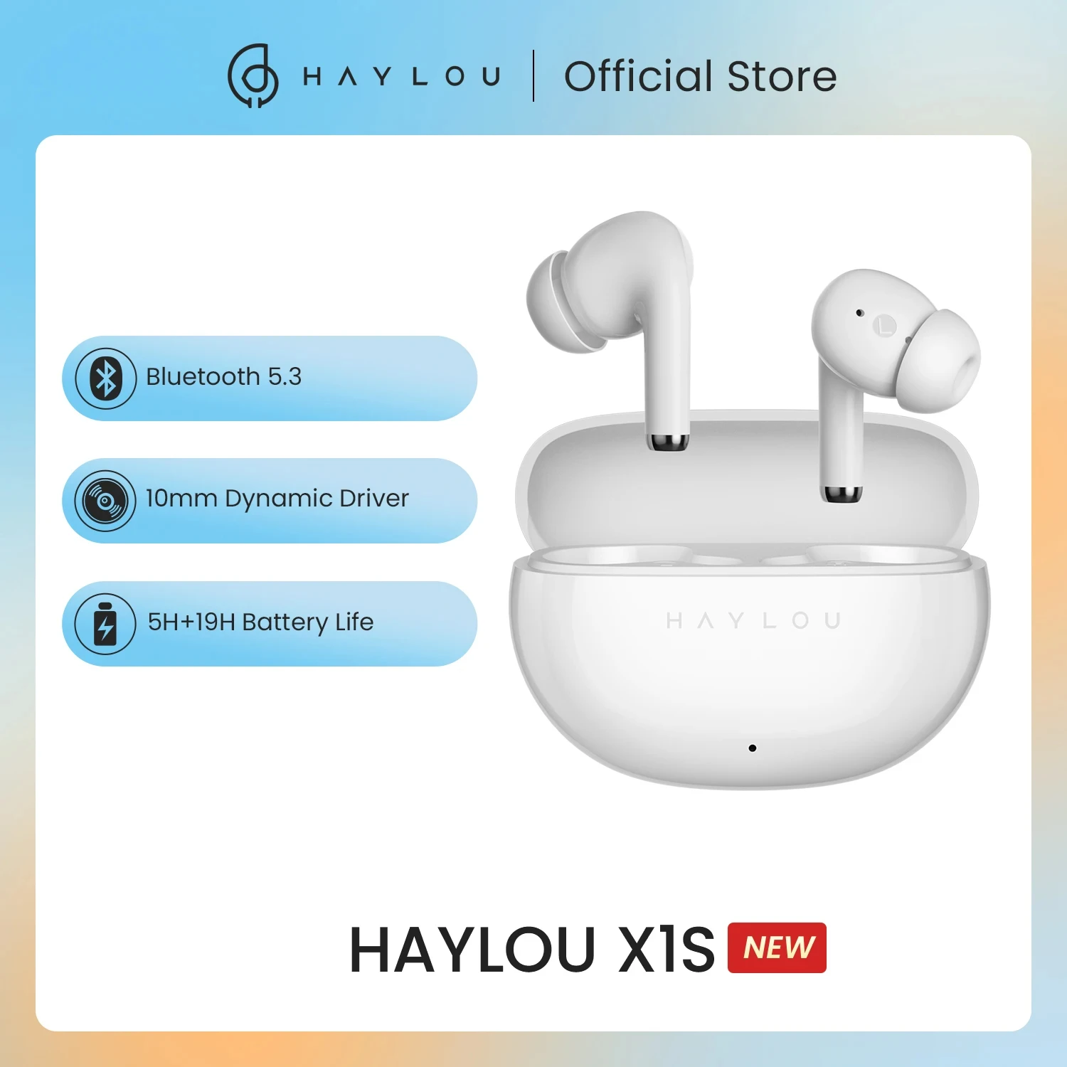 HAYLOU X1S 진정한 무선 블루투스 헤드셋, 블루투스 5.3 헤드폰, 고충실도 스테레오 소음 감소 이어버드, 10mm, 300mAh