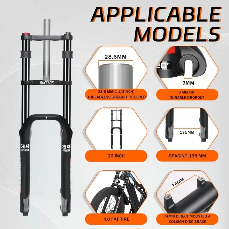 BUCKLOS مزدوجة الكتف دراجة الجبهة شوكة 26*4.0 الكهربائية الدراجة الجبلية تعليق الشوك 180 مللي متر السفر أنبوب الثلوج الشاطئ الشوك #3