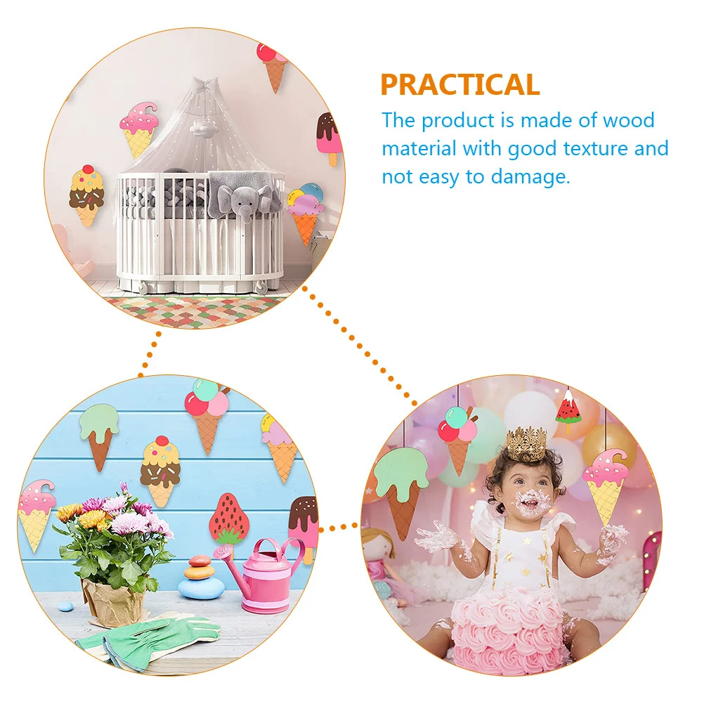 

40Pcs Wooden Ice Cream Craft Cutouts DIY Blank Unfinished Wood Slices Rustic Painting Chips for Kids DIY Projects Wooden