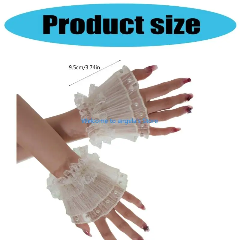X4YC Fashion Artificial Pearls Cuff Sleeves Sheer Lace Flower Wrist Cuff Sleeves Elastic Wrist Decoration for Women Blouse