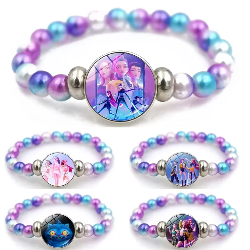 KPop Demon Hunters Bracelets Girls Fashion Beaded Wristband Cute Cartoon Figure Jewelry Accessories Children Christmas Gift Toys