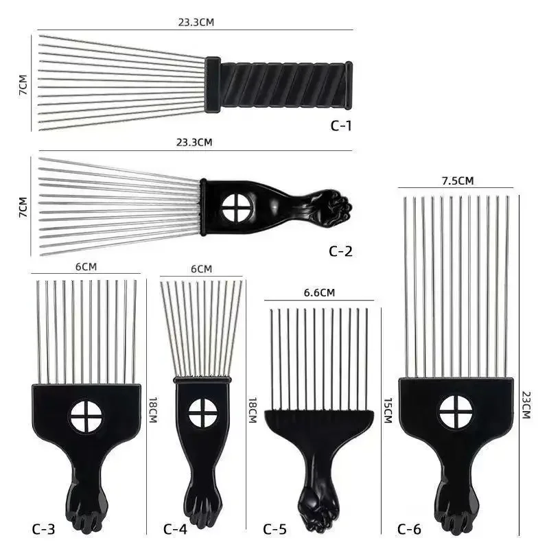 African Fist Comb Barbershop Brush Black Perm Pick Hairbrush Styling Steel Needle Comb Professioanl Mens Hairdressing Comb Tools