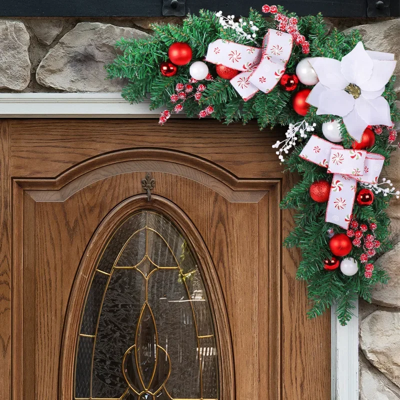

2024 Christmas Door Corner Rattan Ball Wreath Navidad Garland Window Ornament Pendant 2025 New Year Party Home Decoration