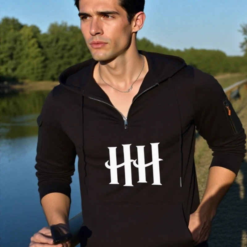 

The fashionable men's hooded solid sweatshirt is a simple and elegant men's hooded sweatshirt and fitness hoodie