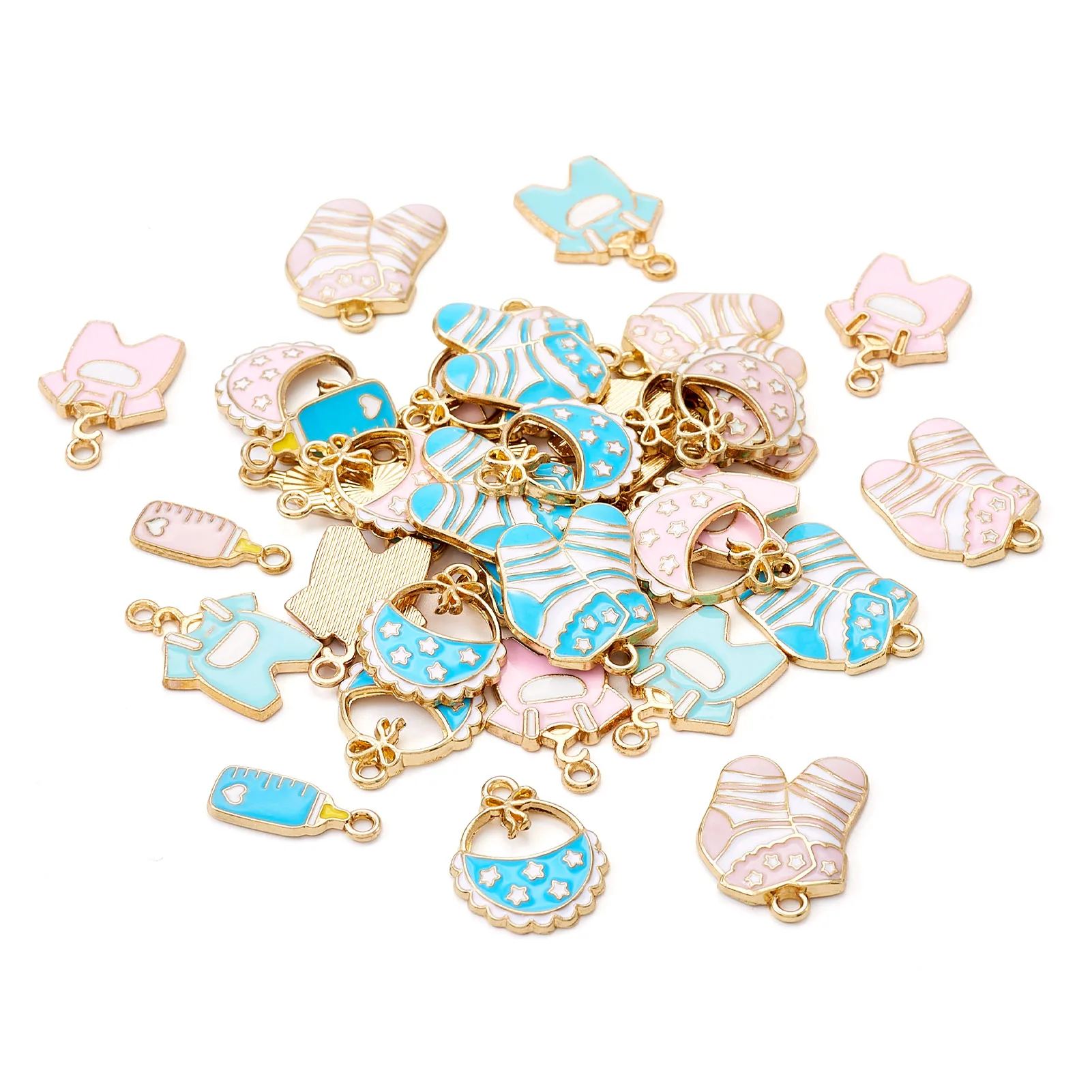 40Pcs Baby Theme Alloy Enamel Pendants Clothes & Bib & Sock Mixed Color for Making DIY Jewelry Necklace Earring Bracelet Finding