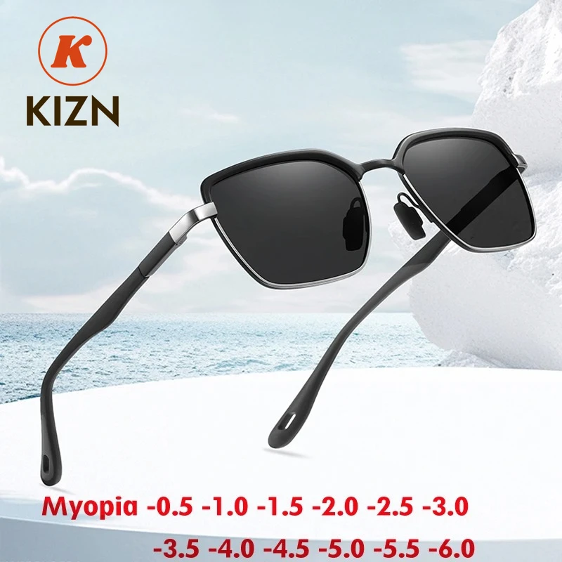 

KIZN спортивные квадратные деловые солнцезащитные очки для близорукости мужские поляризационные фотохромные очки для вождения оптика очки по рецепту от -0,50 до -