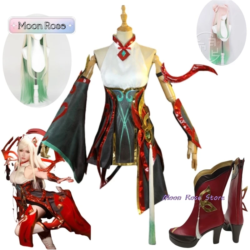 

Game LOL Mythmaker Irelia Cosplay Costume Irelia Women Cosplay Dress New Year Skin Battle Suit Halloween Role Play Wig Boots