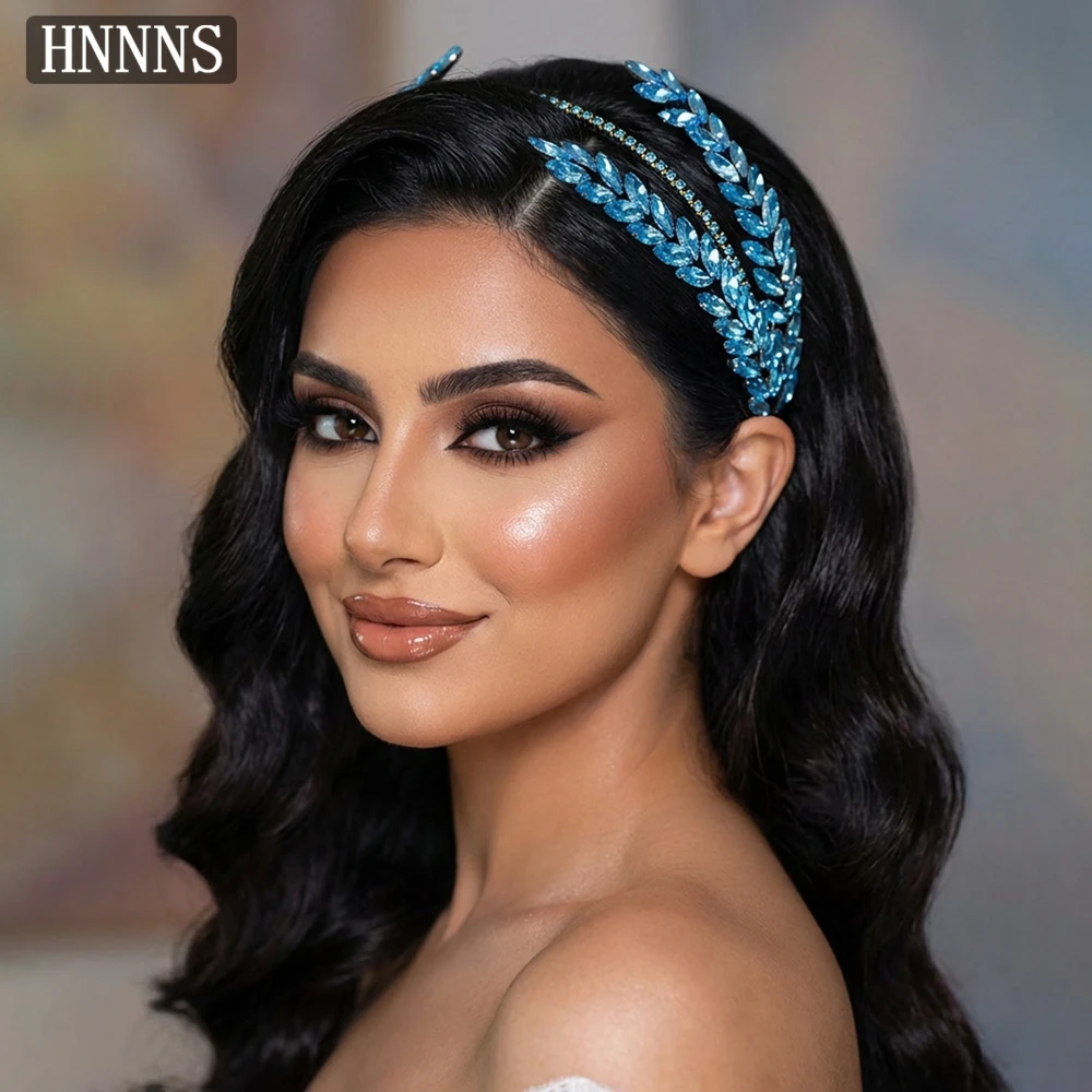 HNNNS Fashion Bride Head Hoop Blue Color Rhinestone Women Headband Hair Accessories Party Prom Headdress Ornaments YXA138