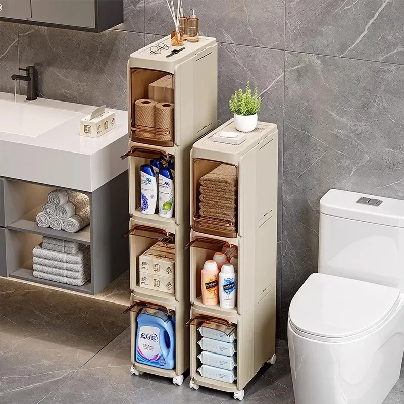 Toilet crevice rack with multi-wheel layer waterproof storage rack drawer household toilet narrow slot plastic locker