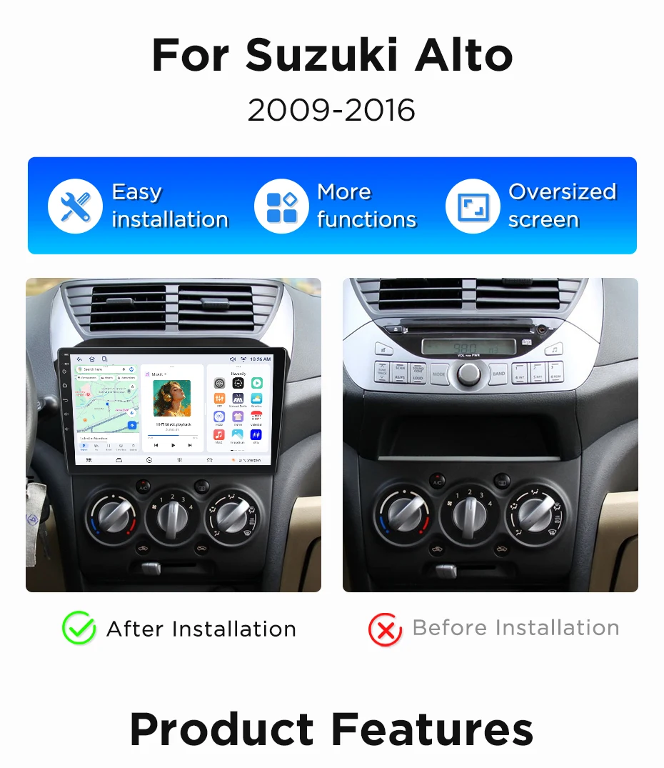 Junsun Wireless CarPlay Android Auto Autoradio für Suzuki Alto 2009-2016 Auto-Intelligentes System DSP SWC RDS GPS FM BT – Detail 3