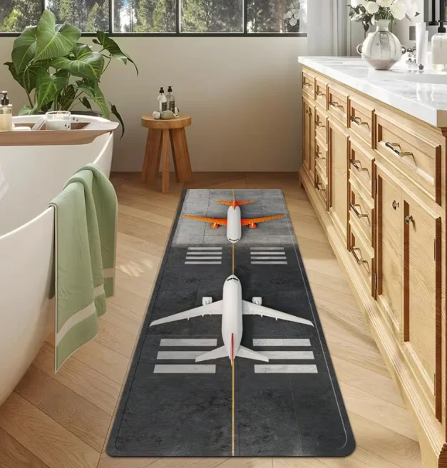 Night Light Airplane Runway Carpet Aviation Corridor Mat Corridor Entrance Door Mat Airport Runway Home Bedroom Bedside Carpet