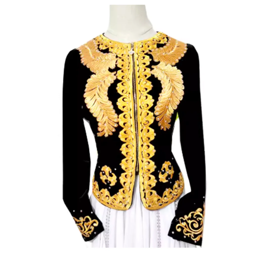 

Индивидуальный новый танцевальный сценический квадратный топ для практики, инкрустированный бриллиантами, золотой бархатный топ