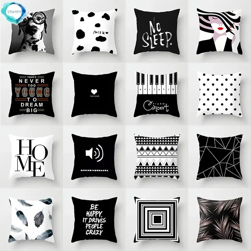 

Black and White Geometric Portrait Pillowcase Home Sofa Office Cushion Cushion Cover 45X45CM