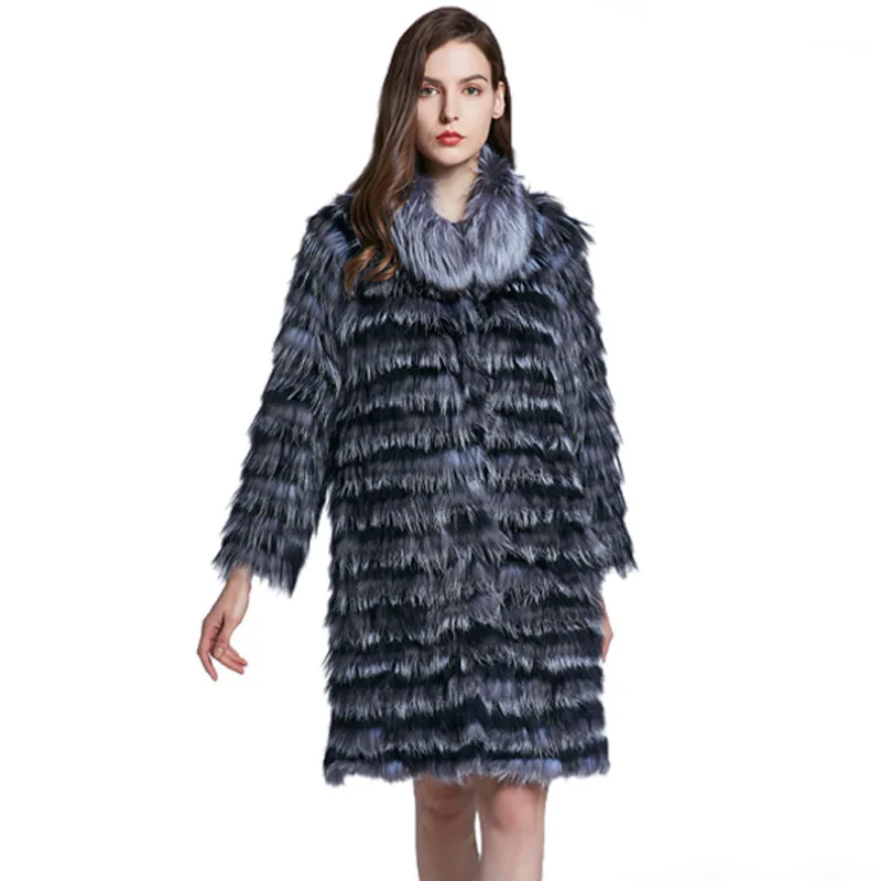 Nouveau Manteau d'herbe en fourrure de renard coloré pour femmes, Style Long