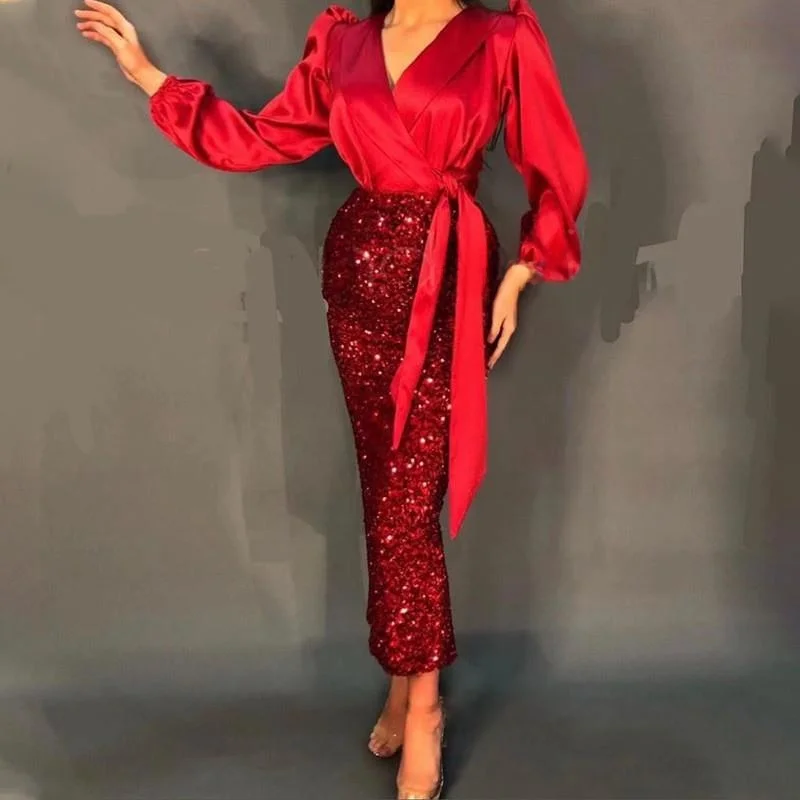 

Ele Faion High Waist Fi Tail Evening Dr Slimming Host Ball Gown Luxury Polyester Long Sve Midi Skirt