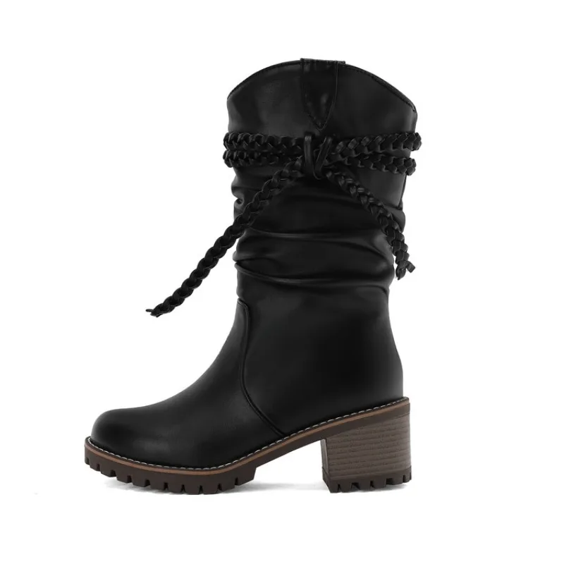 

High quality autumn and winter women's shoes Thick Heel womens fashion boots Round toe Comfortable simple and elegant