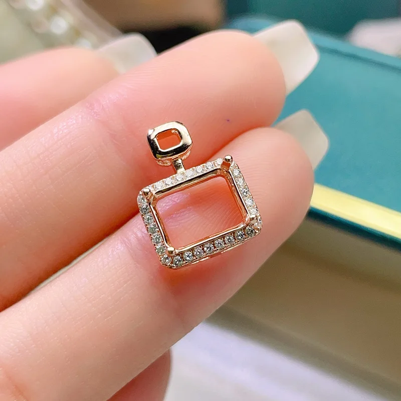 Classic 925 Silver Gemstone Pendant Setting for Jewelry Making 7mm*9mm Rectangle Pendant Tray with 3 Layers 18K Gold Plating