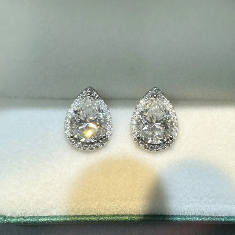 Pear Cut Real 1.8ct Moissanite Diamond Stud Earring 925 Sterling Silver Engagement Wedding Earrings for Women Party Jewelry