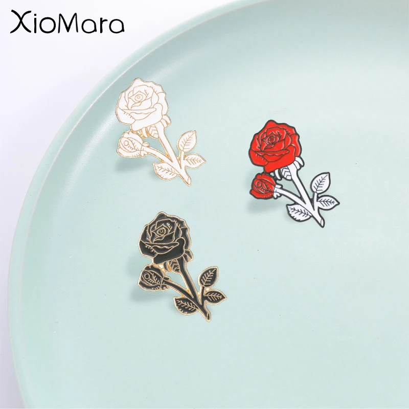 Vintage Rose Flower Enamel Pin, Art Floral Badge, Fashion Clothes Backpack Accessory, Gift for Rose Flower Lovers