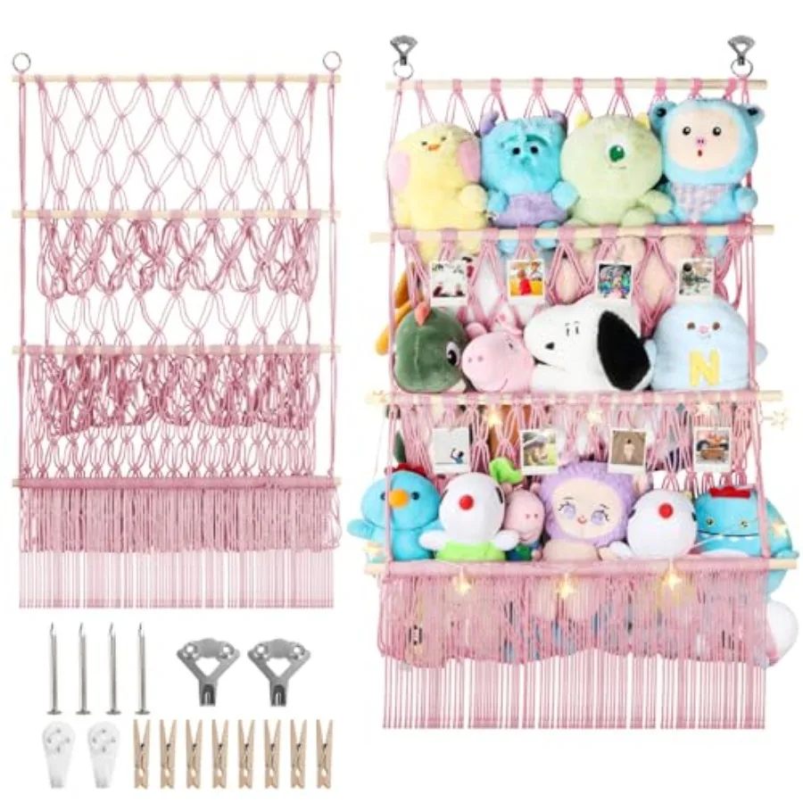 

3 Tier Hanging Stuffed Animal Storage Shelf, 24x39 Inch Large Stuffed Animal Organizer Display for Mini Medium Stuffy Teddy, Bo
