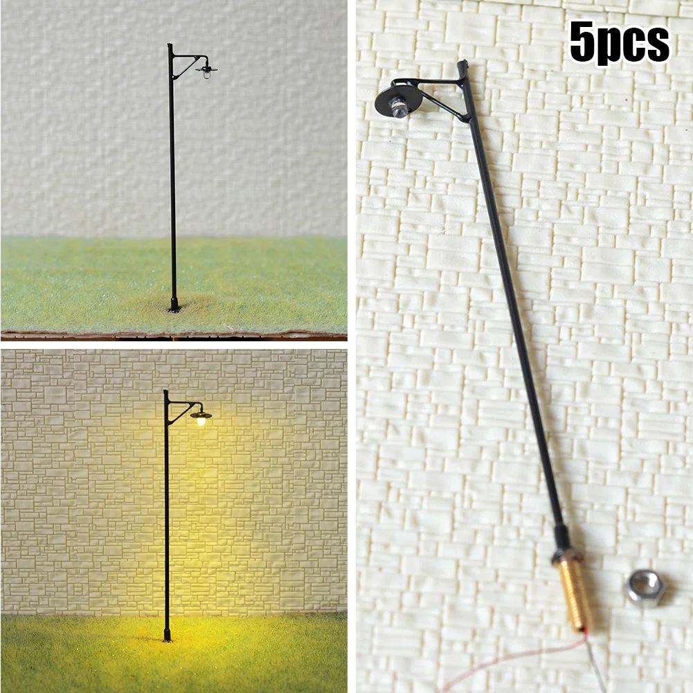 5X OO / HO Scale LED Street Light Railroad Path  Lamp Post + Resistors Model Building Lamps Decoration Complete Painted Lights