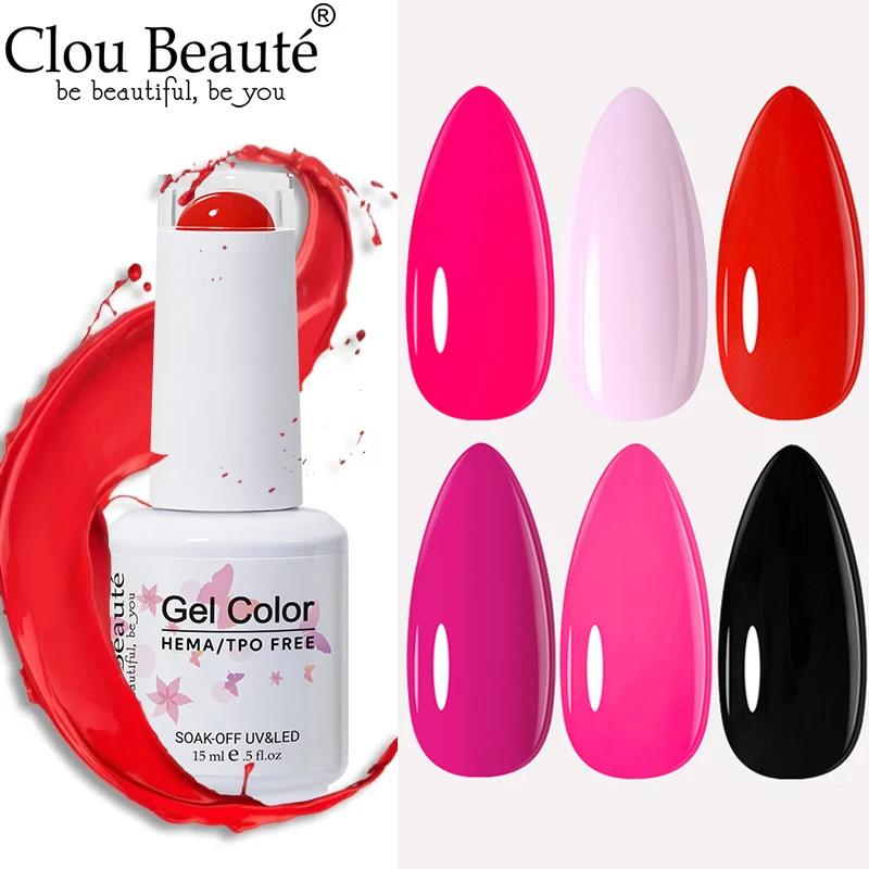 Clou Beaute 15ml Red Color Gel Polish Vernis Semi Permanent UV Varnish Gel Nail Polish Hema TPO Free Nails Art Manicure TOP BASE