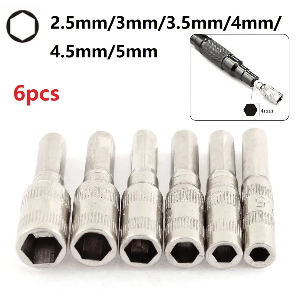 6pcs 6 Point Hex Socket H4 Hex Shank Nut Driver Screw Metric Driver Tool Drill Bit 2.5mm 3mm 3.5mm 4mm 4.5mm 5mm Nut Setter Bits