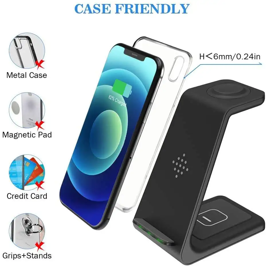 

Portable Fast Charge 3 in 1 wireless charger QI T3 Desktop 3 in 1 Charging Stand For iWatch 8765432 Airpods Pro