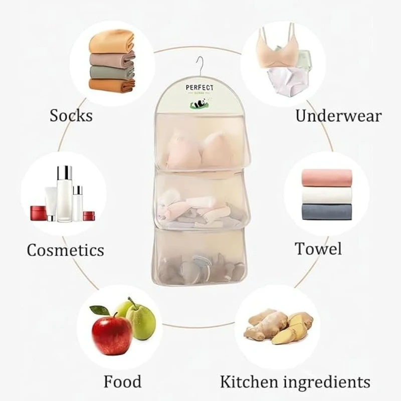 1/2/3-stöckiger Netz-Hängeaufbewahrungsbeutel, Wand- und Schrank-Organizer, Sichtbare Netztasche für BHs, Unterwäsche, Socken, Wohnheim, Zuhause, Kleiderschrank-Aufbewahrung – Detail 6