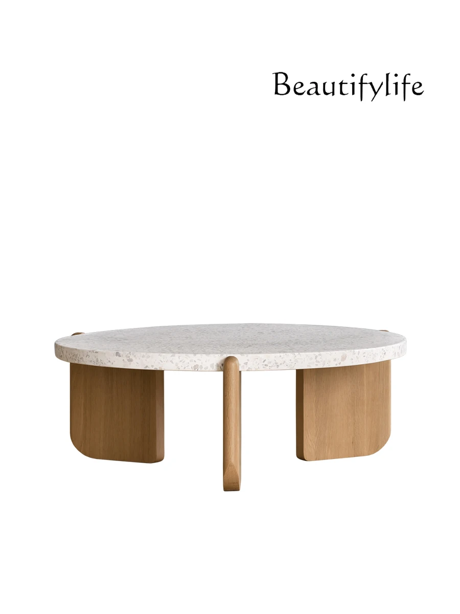 

Japanese Style Simple Retro Design Minimalist Chic Style Coffee Table Terrazzo round Tea Table