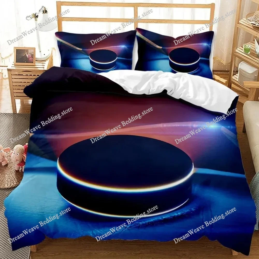 Ice Hockey Duvet Cover Set Full Queen Size,Geometric Check Patchwork Stylish Bedding Set,Athlete Winter Sports Comforter Cover