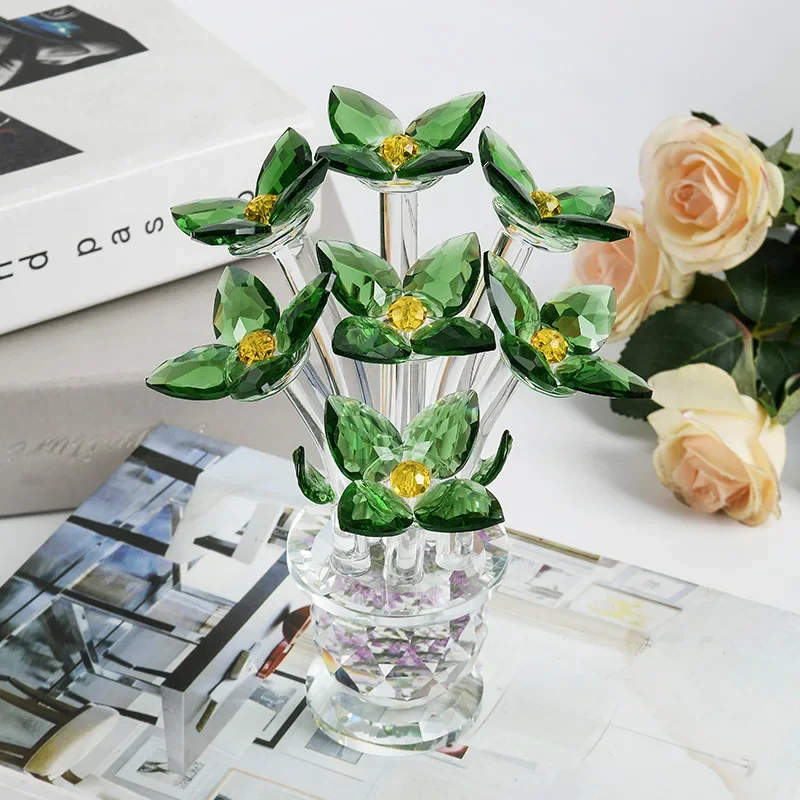 

Craft Crystal Flower Ornaments Modern Minimalist Office Living Room TV Cabinet Creative Crystal Plant Home Decoration Gift