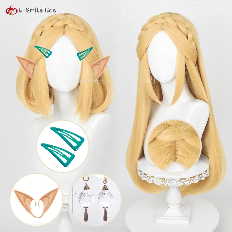 Anime Zelda Cosplay księżniczka peruka do Cosplay 35cm/72cm złoty żółty Pre warkocz kobiety peruki odporne na ciepło włosy syntetyczne + czapka z peruką